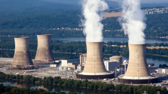 Getty Images Pie de foto,La planta de energía nuclear Three Mile Island está ubicada en Pensilvania, Estados Unidos.