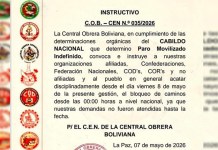 La COB instruye bloqueo nacional de caminos